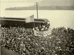 William Jennings Bryan delivers a whistle stop speech during his 1896 United States presidential campaign