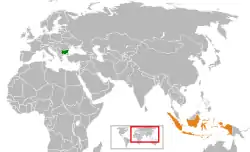 Map indicating locations of Bulgaria and Indonesia