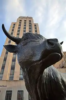 "Durham Bull" Statue In Front of Hill Building