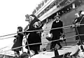 Baltic German resettlers disembark at the Port of Stettin from the ship General Steuben