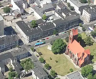 Bird's-eye view of the church and square