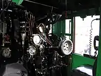 The engineer's side of 2816's control cab.