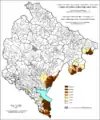 Share of Albanians in Montenegro by settlements 1981