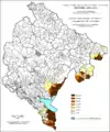 Share of Albanians in Montenegro by settlements 1991