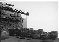 Stacked pottery in Istalif, Afghanistan, a village known for distinctive pottery tradition