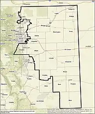 Map of the Colorado 4th Congressional District since 2023