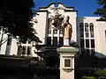 The school, with the statue of its Patron Saint, St. Augustine of Hippo