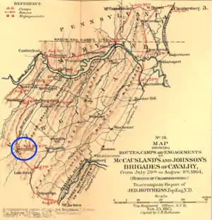 old map with route of Confederate troops