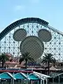 A detailed look at the roller coaster's loop with the former Mickey Mouse head