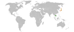 Map indicating locations of Cambodia and Japan