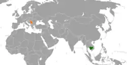 Map indicating locations of Cambodia and Serbia