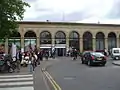 General view of the entrance to the railway station at the end of Station Road.