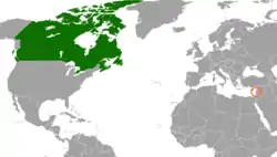 Map indicating locations of Canada and Lebanon