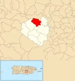Location of Caonillas within the municipality of Aibonito shown in red