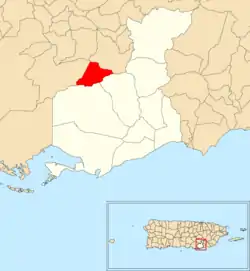 Location of Carmen within the municipality of Guayama shown in red