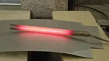 Cartridge heater glowing red-hot