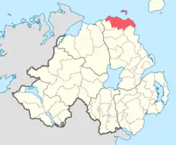 Location of Cary, County Antrim, Northern Ireland.