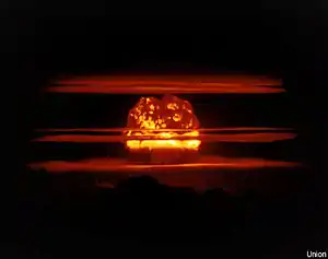 The mushroom cloud from the 6.9-megaton Castle Union hydrogen bomb test, showing multiple condensation rings.