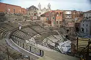 Church of St Francis of Assisi backs Cavea of the Greek-Roman Theatre.