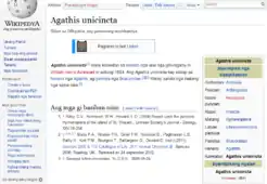 Typical automated article by Lsjbot about the Agathis unicincta