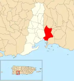 Location of Cedro within the municipality of Guayanilla shown in red