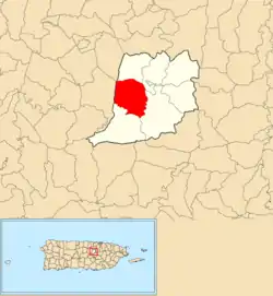 Location of Cedro Abajo within the municipality of Naranjito shown in red
