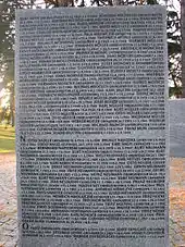 Commemoration stone with names of fallen soldiers