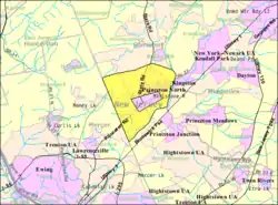 Census Bureau map of the former Princeton Township (and enclaved Borough in pink), New Jersey

Interactive map of Princeton, New Jersey