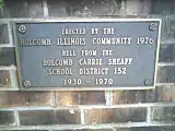 The plaque on the Centennial Bell