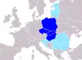 Central Europe according to Peter J. Katzenstein (1997).mw-parser-output .legend{page-break-inside:avoid;break-inside:avoid-column}.mw-parser-output .legend-color{display:inline-block;min-width:1.25em;height:1.25em;line-height:1.25;margin:1px 0;text-align:center;border:1px solid black;background-color:transparent;color:black}.mw-parser-output .legend-text{}&nbsp;&nbsp;The Visegrád Group countries are referred to as Central Europe in the book.mw-parser-output .legend{page-break-inside:avoid;break-inside:avoid-column}.mw-parser-output .legend-color{display:inline-block;min-width:1.25em;height:1.25em;line-height:1.25;margin:1px 0;text-align:center;border:1px solid black;background-color:transparent;color:black}.mw-parser-output .legend-text{}&nbsp;&nbsp;countries for which there is no precise, uncontestable way to decide whether they are parts of Central Europe or not