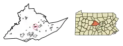 Location of Bellefonte in Centre County, Pennsylvania.