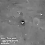 Higher resolution image of the Apollo 17 landing site showing the Challenger lunar module descent stage as photographed by the LRO