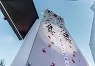 Two climbers compete against each other on the Speed Wall (Chamonix 2018)