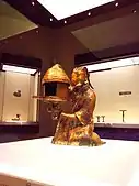 Changxin Palace lamp; circa 172 BC; bronze and gold; height: 48&nbsp;cm; Hebei Provincial Museum (China); excavated from the tomb of Dou Wan