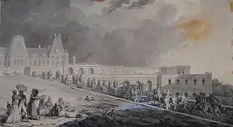 Retour de la promenade de Mr le Dauphin (Louis XVII) at the vieux château in Meudon, Jean-Baptiste Isabey, 1791. Musée du Louvre