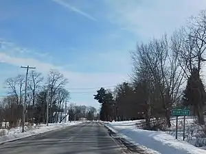 County Route&nbsp;49 southbound entering the hamlet of Kiantone.