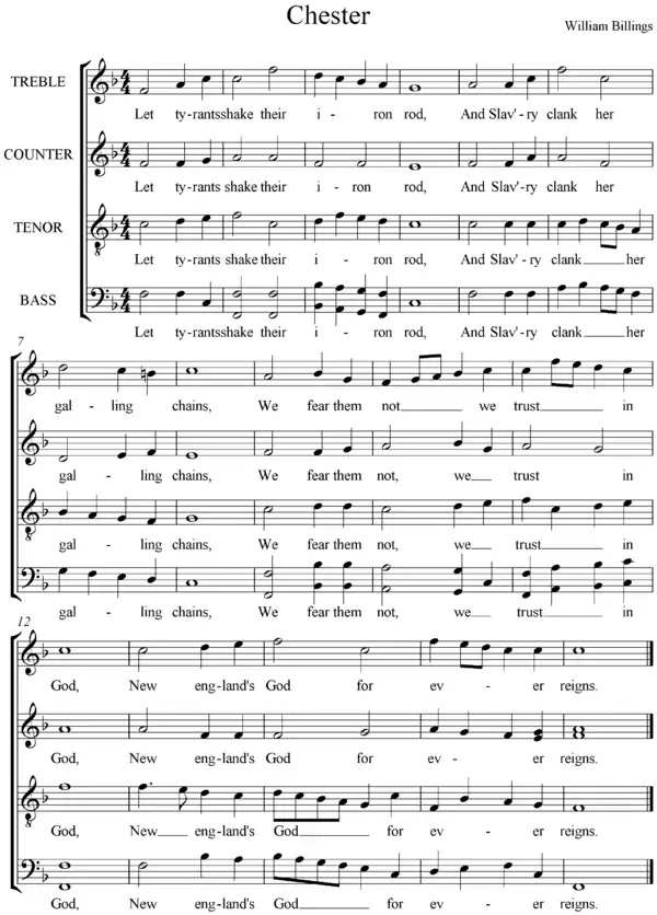 The notes and first verse of "Chester"