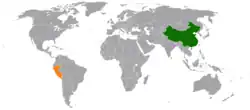 Map indicating locations of China and Peru