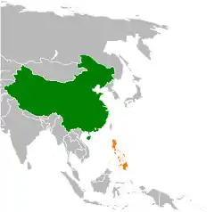 Map indicating locations of China and Philippines