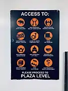 Civic Center Garage signage, pointing to Brooks Hall and other nearby facilities