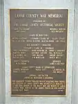 Close up of War Memorial engraving.