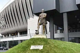 Mircea Luca statue in front of Cluj Arena