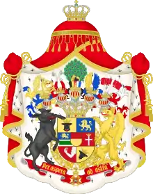 The coat of arms of the Grand Duchy of Mecklenburg-Schwerin, which includes the Wendish Crown in its design.