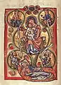 Scherenberg Psalter, c. 1260. Mary and Child, David and Solomon above, Isaiah and Jeremiah below. Note the doves in the medallions.