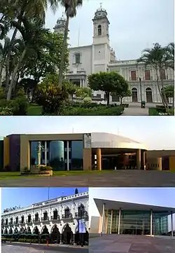 From top left: Basílica Menor, Complejo Administrativo, Hotel Ceballos, University Hall