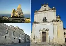 Top left Nasparo Tower, bottom left Baronial Serafini Palace, right Saint Ippazio Cathedral