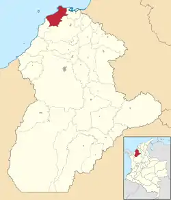 Location of the poor village of San Bernardo del Viento in the Córdoba Department of Colombia.