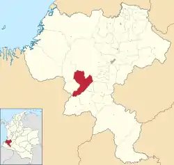 Location of the municipality and town of Patia, Cauca in the Cauca Department of Colombia.