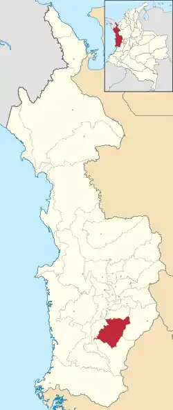 Location of the municipality and town of Nóvita in the Chocó Department of Colombia.