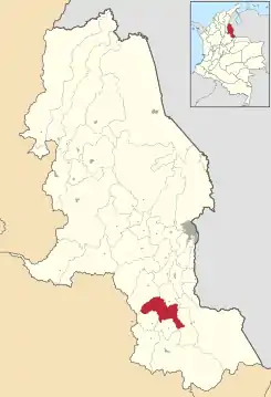 Location of the municipality and town of Pamplona, Colombia in the Norte de Santander Department of Colombia.
